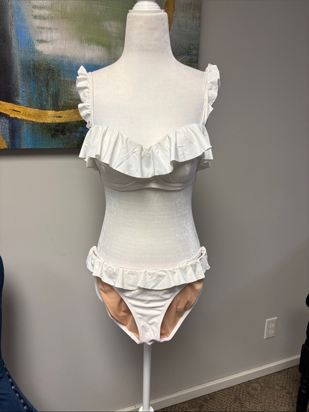 White Ruffle Bikini Top - Feminine Swimwear